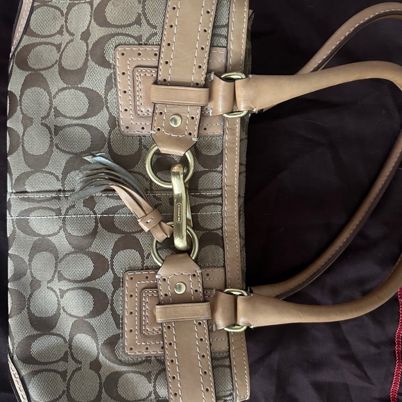 Coach Hampton Signature 10508 Canvas & Leather Satchel Shoulder PURSE BAG - Picture 1 of 5
